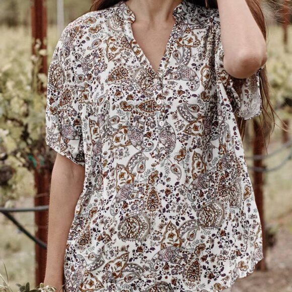 J Jill Relaxed Printed Satin Top Shirt Size 3X Plus Floral Oversized Fit Spring - Picture 7 of 7